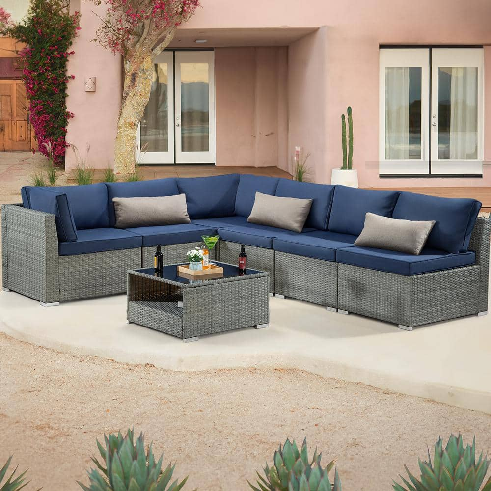 Gardenbee 7Piece Wicker Outdoor Patio Sectional Sofa Conversation Set