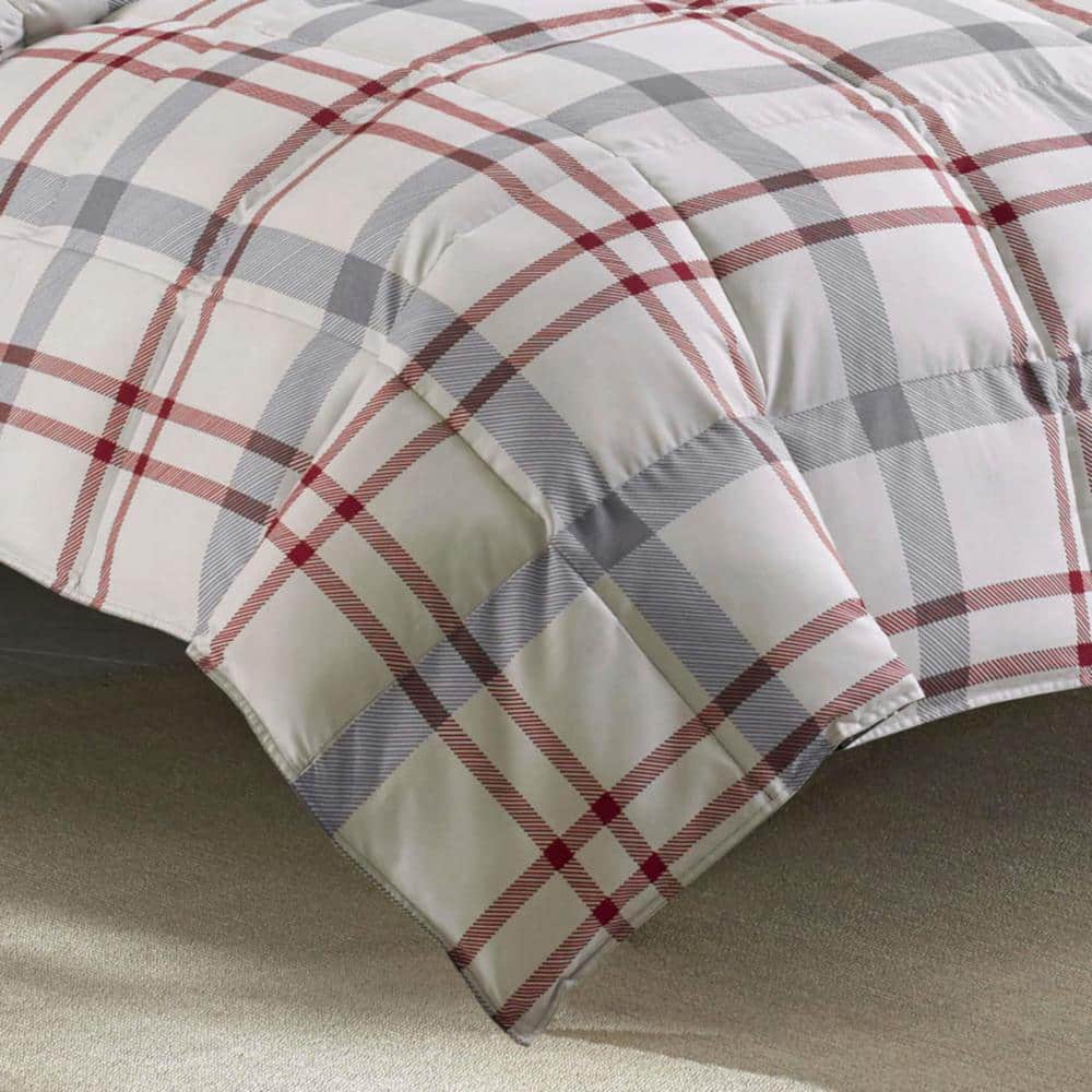 Full/Queen White and Gray Cotton Plaid Duvet Cover Set