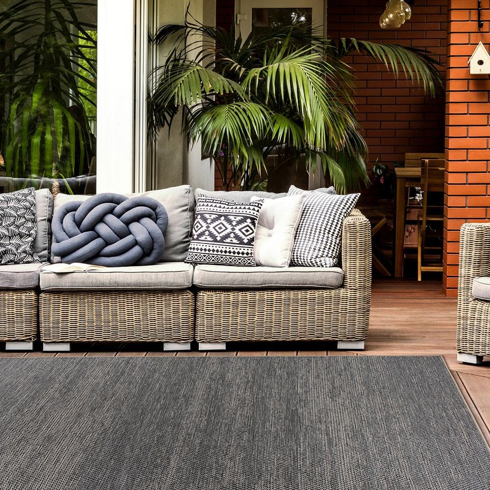 Dual-Use Modern Geometric Gray Flatweave 5' x 7' Rug