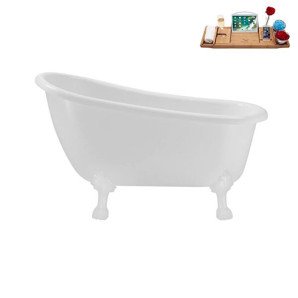 Streamline 53 in. Acrylic Clawfoot Non-Whirlpool Bathtub in Glossy White with Polished Chrome Drain And Glossy White Clawfeet