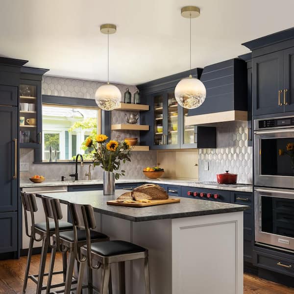 7.87 in. 1-Light Modern Dimmable Integrated LED Gold Globe Chandelier with White Glass Shade for Kitchen Island