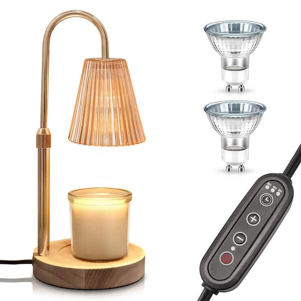 Briignite 10 in. Wood Dry Rated Novelty Task and Reading Table Lamp for Bedroom with Bell Clear Glass and Push Button