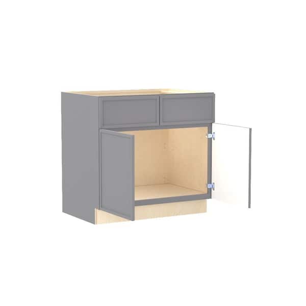 Home Decorators Collection Franklin 33 in. W x 21 in. D x 34.5 in. H Assembled Plywood Sink Base Bath Cabinet in Veiled Gray with Soft Close