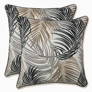 Floral Black Square Outdoor Square Throw Pillow 2-Pack