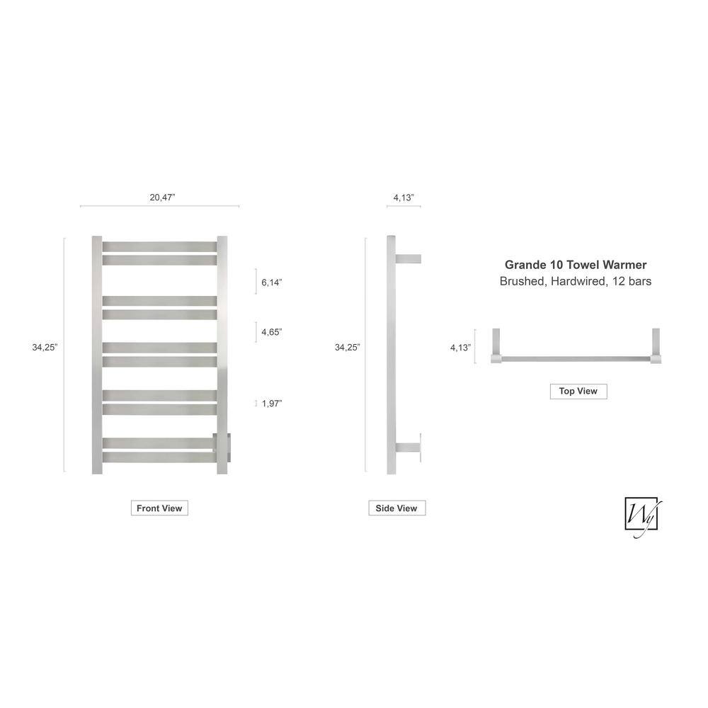 Brushed Stainless Steel Wall Mounted 10-Bar Towel Warmer