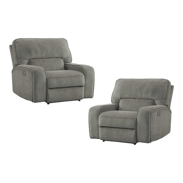 EVERGLADE HOME Amite 45 in. W Mocah Square Arm Chenille Straight Power Reclining Chair (Set of 2)