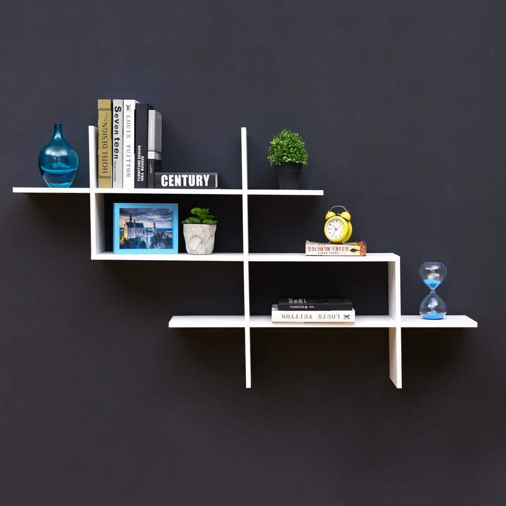 DANYA B Hanover White MDF Wood Elongated Decorative Wall Shelf