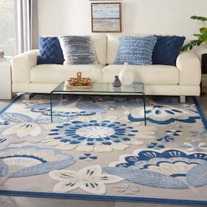Aloha Blue/Gray 8 ft. x 11 ft. Floral Contemporary Indoor/Outdoor Patio Area Rug