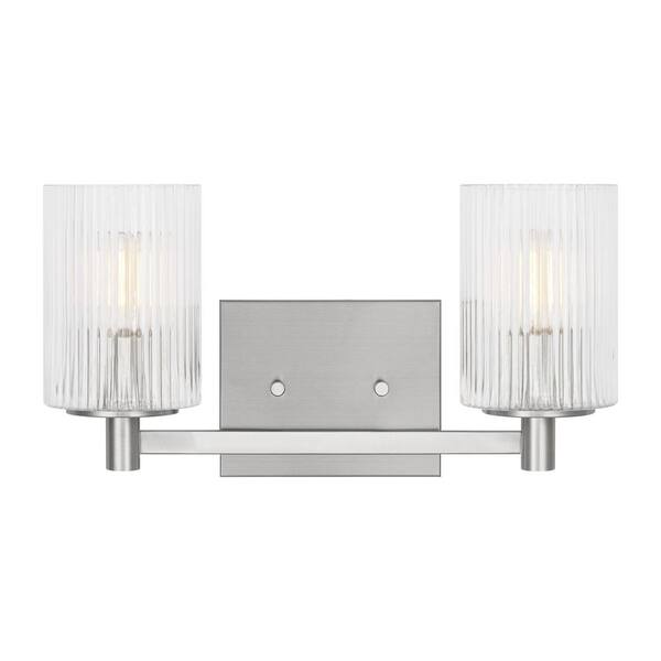 Generation Lighting - Lando 14.25 in. W x 7.75 in. H 2-Light Brushed Steel Bathroom Vanity Light with Clear Fluted Glass Shades