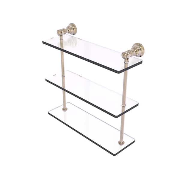 Carolina 16in. x 16in. x 5.54in. Brass Rectangular Triple Glass Shelf in Antique Pewter