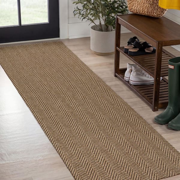Rowena Easy Jute Scandinavian Boho Herringbone Weave Brown 2 ft. x 8 ft. Indoor/Outdoor Runner Rug