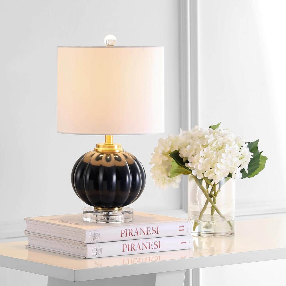 JONATHAN Y Pearl 17 .5 in. Navy/Brass Gold Glass/Crystal LED Table Lamp ...