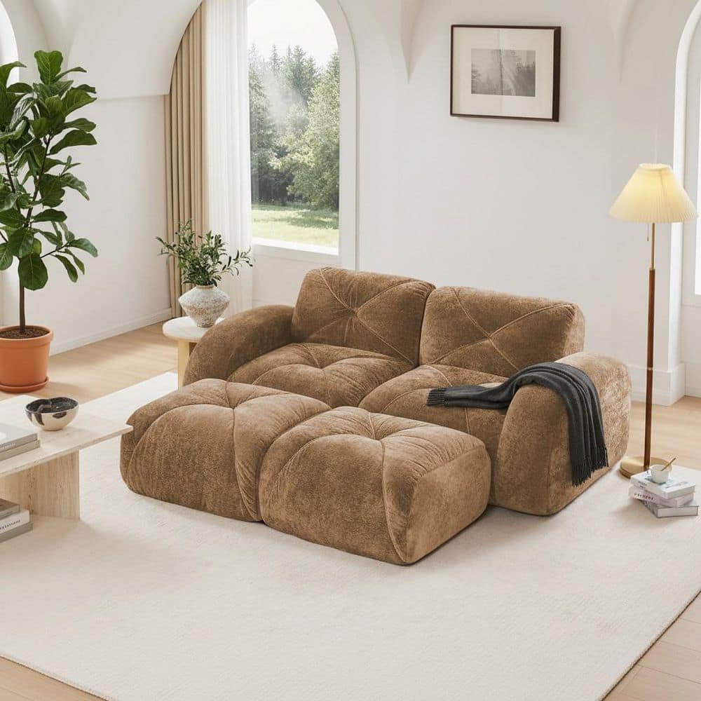 SAND 80.3 in. Oversize U-Shape Modular Velvet 2-Seat Sectional Sofa Set in Camel Brown, Comfort Design, No Assembly price history on PriceWatchPro