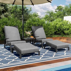 5-Piece Metal Outdoor Patio Sofa Seating Group Chaise Lounge with Gray Cushions and Ottoman