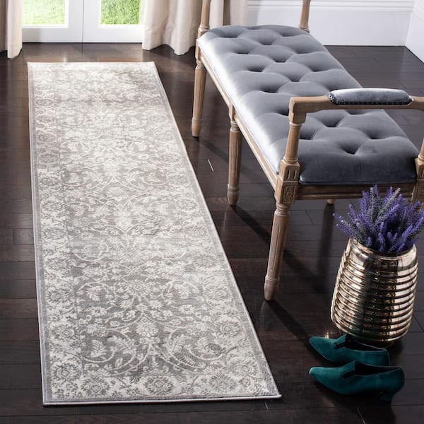 Brentwood Cream/Gray 2 ft. x 22 ft. Floral Border Runner Rug