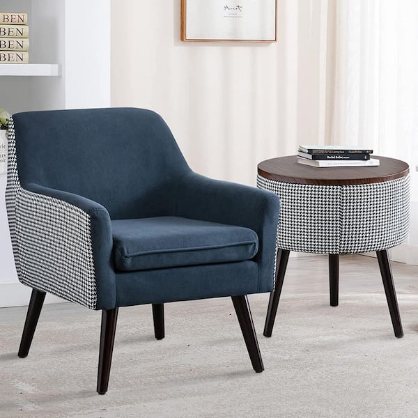 blue club chair with ottoman