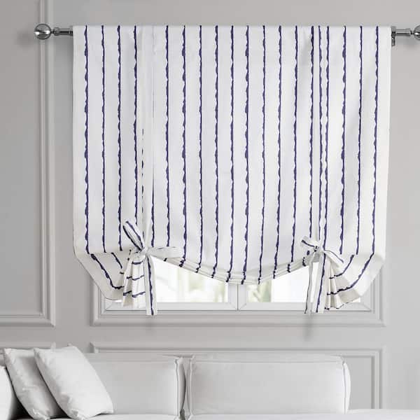 Exclusive Fabrics & Furnishings Sharkskin Blue Stripe Printed Cotton 46 in. W x 63 in. L Room Darkening Rod Pocket Tie-Up Window Shade (1 Panel)