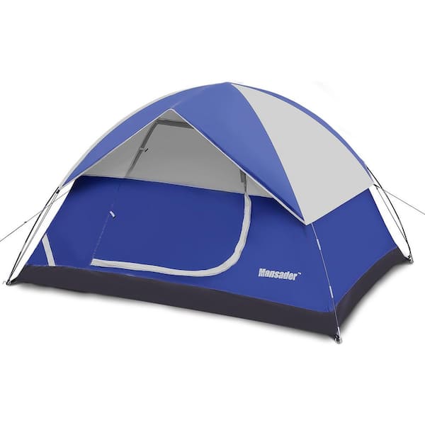 4-Person Poles Camping Tent with Carry Bag in Blue