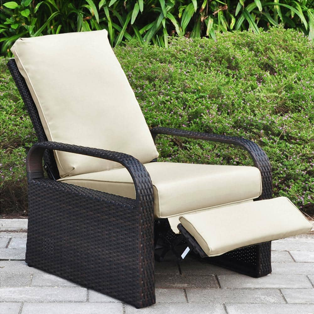 Zeus & Ruta Wicker Outdoor Lounge Recliner Chair with 5.12 in. Thicken ...