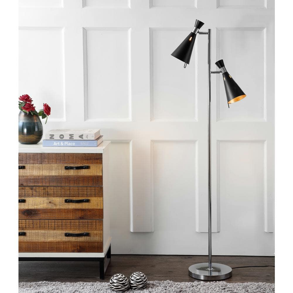 Efisio Adjustable Black and Chrome Floor Lamp with Dual Shades