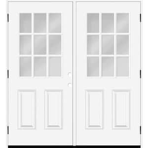 Reliant 64 in. x 80 in. 2P 1/2L 9L-SDL Clearglass RHOS Unfinished White Fiberglass Double Prehung Front Door w/6in. Jamb