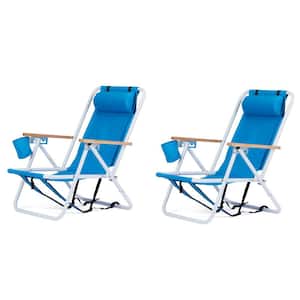 Portable 2 Pack Blue Steel Folding Adjustable Headrest Beach Chair