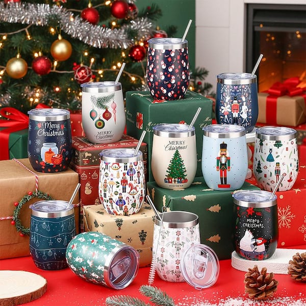 KHKFY 12-Pack 12 oz. Christmas Stainless Steel Vacuum Insulated