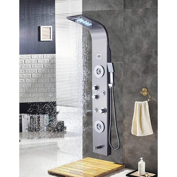 LED Rain Shower Shower Panel Shower Column Stainless Steel Waterfall Shower Set Massage DE 