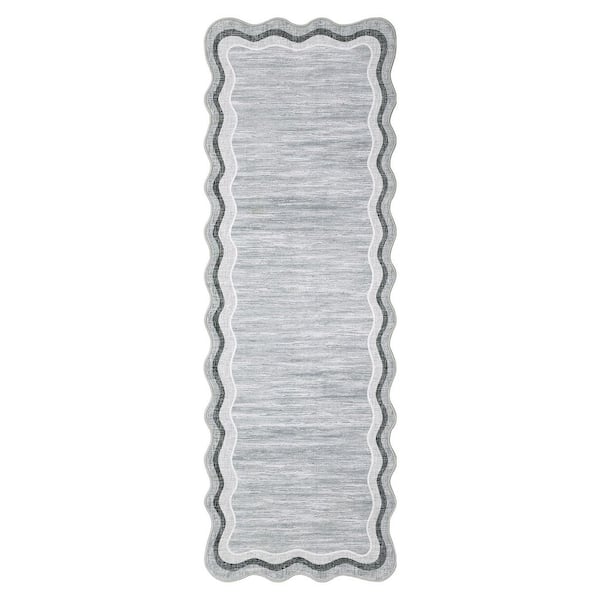 Washable Carpet Gray 2 ft. x 6 ft. Soft Non-Slip Thin Area Rug Irregular Solid Color Decorative Carpet