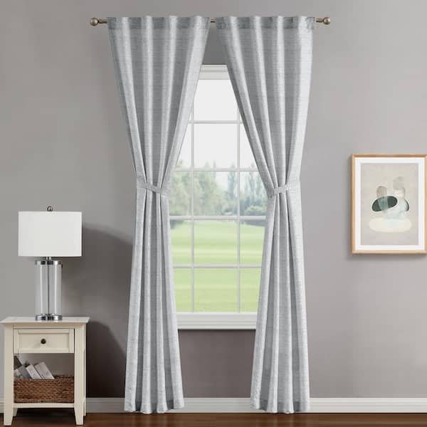 Melinda White Lurex 38 in. W x 108 in. L Rod Pocket Light Filtering Tiebacks Curtain (2 Panels)