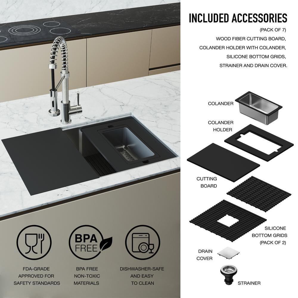 Hampton Stainless Steel 30" Single Bowl Undermount Workstation Sink