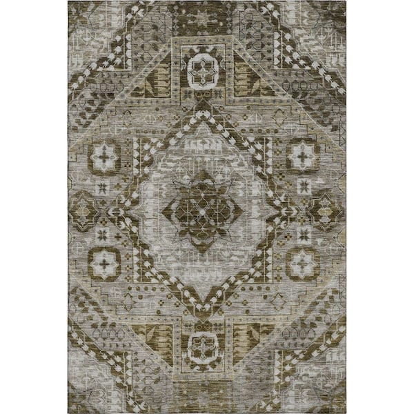 Mayfield Premium Machine Washable Abstract AMF1924 Khaki 3 ft. x 4 ft. Area Rug