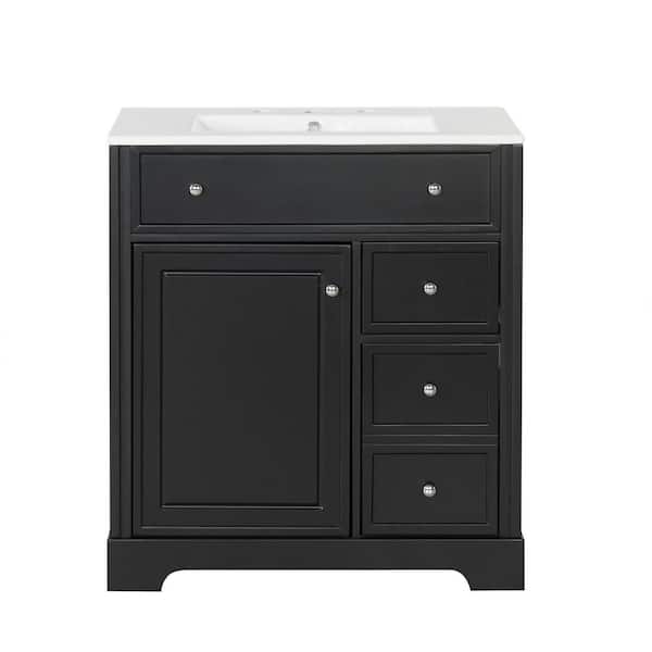Boosicavelly 30 in. W x 18 in. D x 34 in. H Single Sink Freestanding Bath Vanity in Black with White Ceramic Top