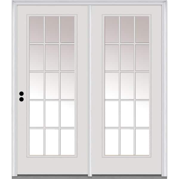 MMI Door TRUfit 71.5 in. x 79.5 in. Right-Hand Inswing 15 Lite Dual Pane Clear Low-E Glass Primed Steel Double Prehung Patio Door