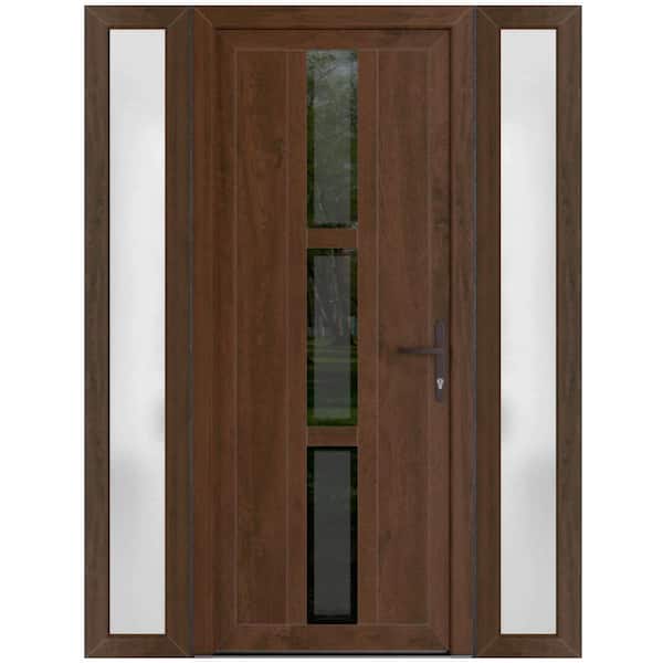 VDOMDOORS 60 in. x 80 in. Left-hand/Inswing Frosted Glass Walnut Steel Prehung Front Door with Hardware