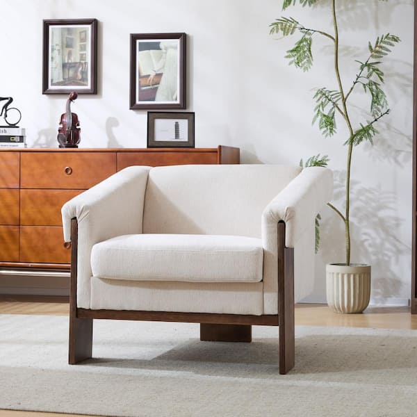 CHRISTOPHER KNIGHT HOME Glinave Modern Fabric Upholstery and Wood Accent Arm Chair, Beige