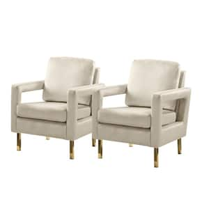 Anika Tan Velvet Arm Chair with Removable Cushions (Set of 2)