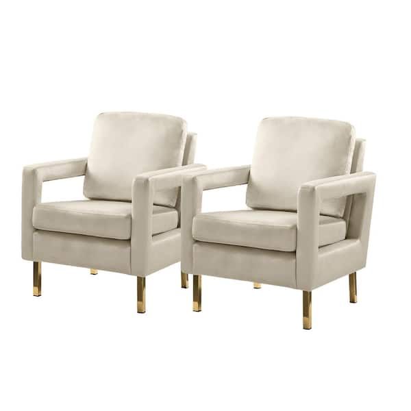 JAYDEN CREATION Anika Tan Velvet Arm Chair with Removable Cushions (Set of 2)