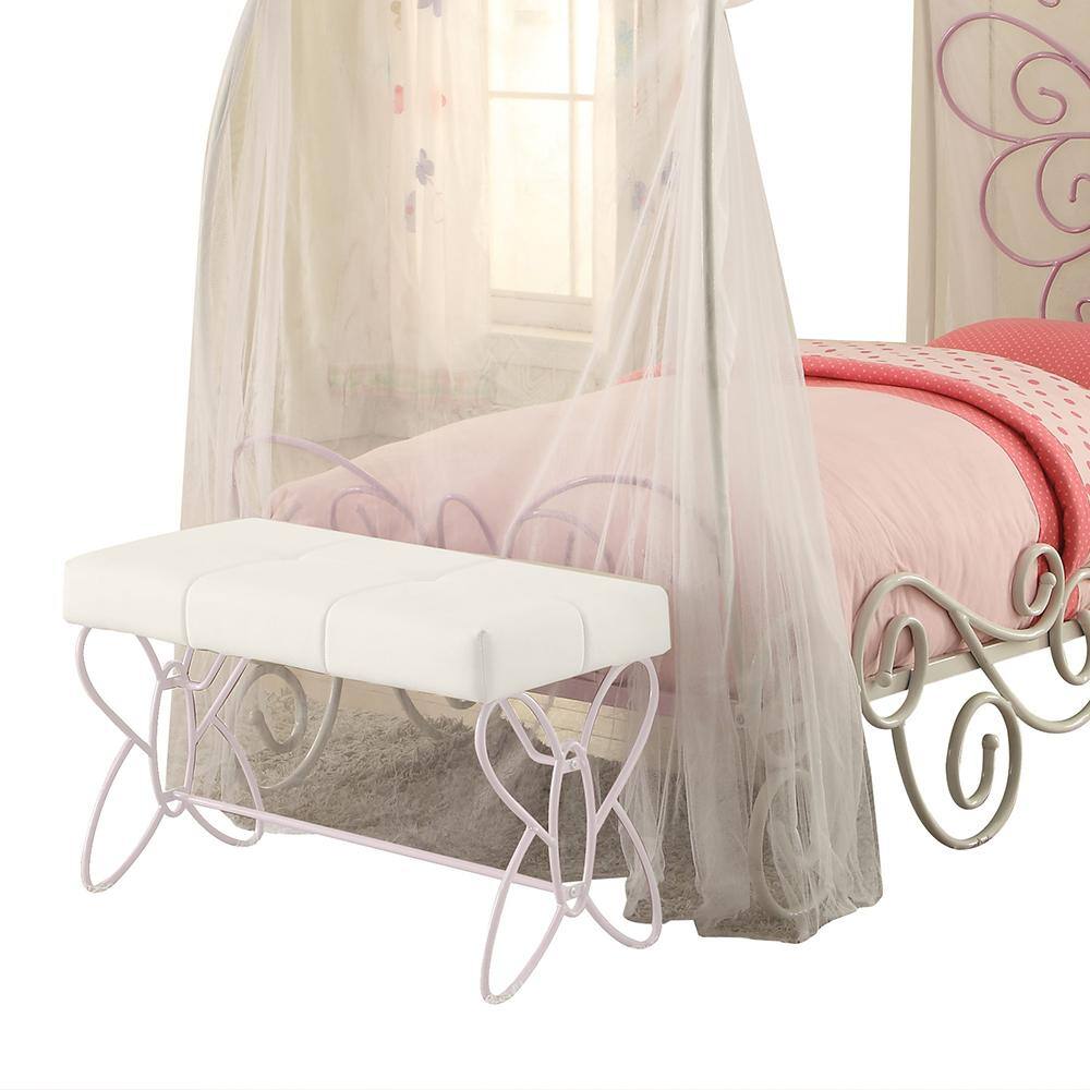 Priya II White and Light Purple Twin Canopy Bed with Butterfly Headboard
