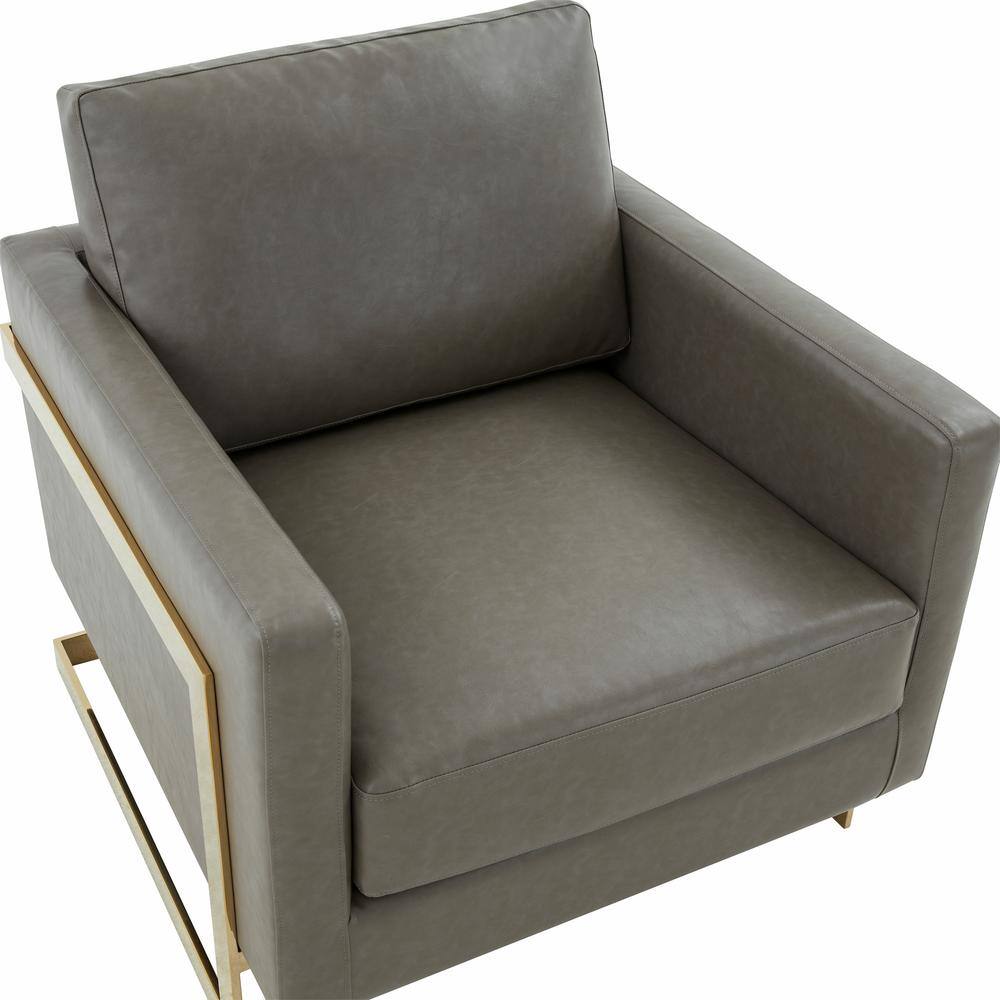 Elegant Gray Leather and Gold Metal Accent Armchair