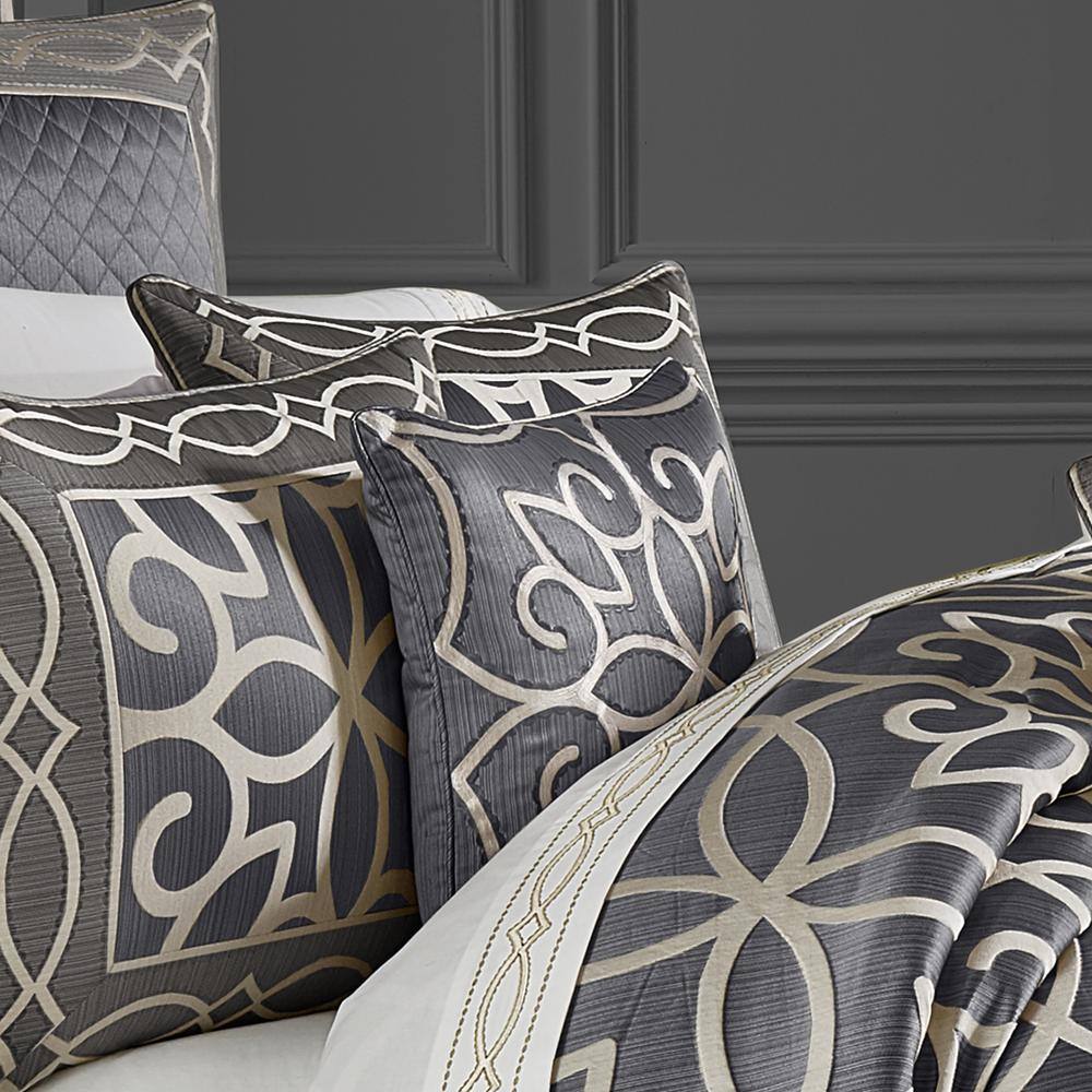 Charcoal Embroidered Satin Square Throw Pillow 18"