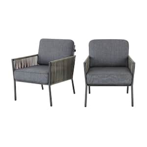 Tolston Wicker Outdoor Patio Stationary Lounge Chairs with CushionGuard Charcoal Cushions (2-Pack)
