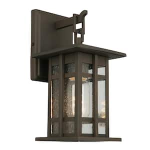 Arlington Creek 5.39 in. W x 10.87 in. H 1-Light Matte Bronze Outdoor Wall Lantern Sconce Clear Seedy Glass Panels