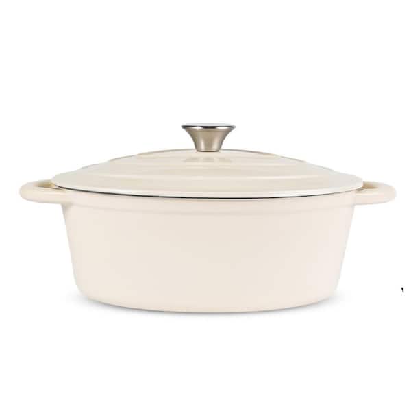 4.5 qt. Oval Cast Iron Dutch Oven in White with Lid, Up to 500°F for Baking, Braising, Stews, Roasting