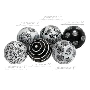 Black Ceramic Glossy Decorative Orbs & Vase Filler with Varying Patterns (6- Pack)