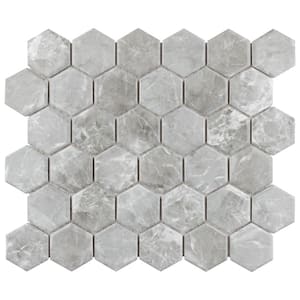 Flo 2 in. Hex Grey 11-1/8 in. x 12-5/8 in. Porcelain Mosaic Tile (10.0 sq. ft./Case)