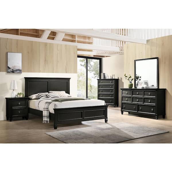 New Classic Furniture Tamarack 5-piece Black Queen Wood Bedroom Set (Bed, Dresser, Mirror, Chest, Nightstand)