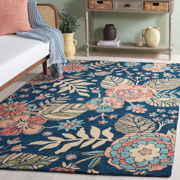 Jardin 5 ft. x 8 ft. Blue/Green Leaf Floral Area Rug