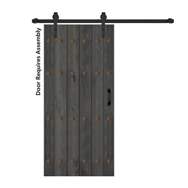 ISLIFE Mid-Century New Style 38 in. x 84 in. Carbon Gray Finished Solid Wood Sliding Barn Door with Hardware Kit