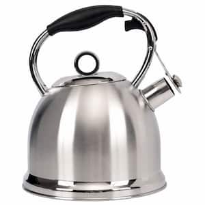 10-Cup Food Grade Stainless Steel Whistling Induction Stovetop Tea Kettle in Silver with 1-Hand Trigger Mechanism